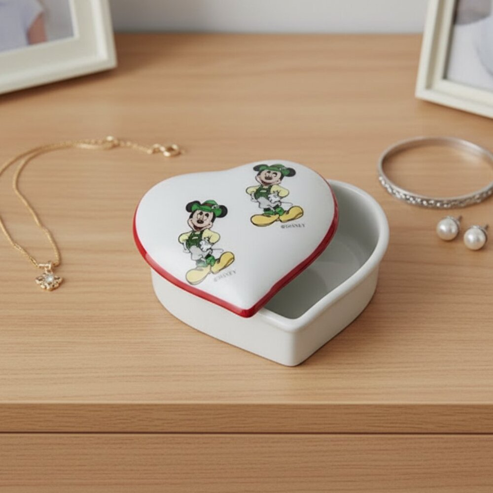 Vintage Disney Mickey Mouse Heart-Shaped Trinket Box